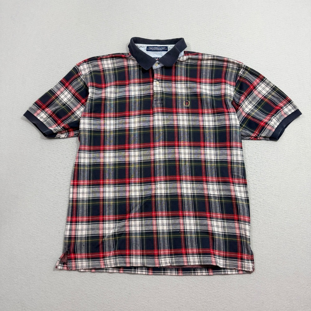 Vintage Tommy Hilfiger Polo XL Multicolor Plaid Crest Logo Short Sleeve Pique